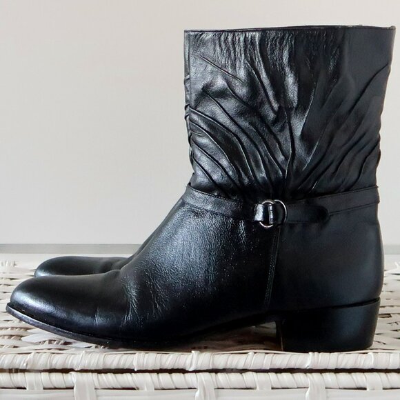 Hardy Black Leather Mid-Calf Western Hand Made Ankle Boots Block Heel Brazil 9.5 - Picture 11 of 16